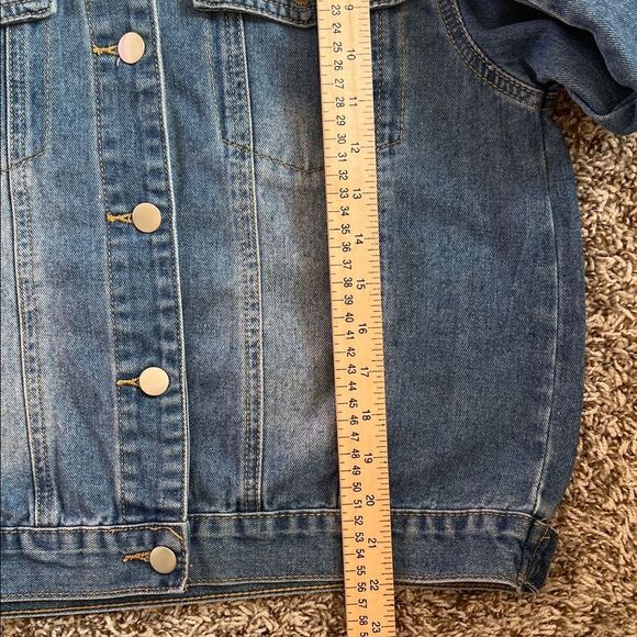 Like New! Blue Denim Jacket with 'LOVE' Embellishment Size and Brand Unknown - Picture 9 of 13